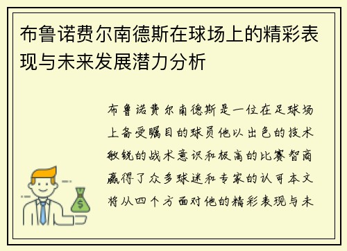 布鲁诺费尔南德斯在球场上的精彩表现与未来发展潜力分析